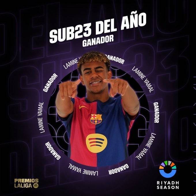 违约金10亿欧&amp;身价1.8亿！官方：17岁亚马尔当选西甲赛季最佳U23